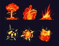 Explosion bursts, fire flame bangs and booms icons Royalty Free Stock Photo