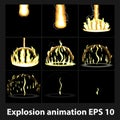 Explosion, cartoon explosion animation frames for game. Sprite sheet on dark background