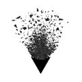 Explosion Cloud of Black Pieces. Sharp Particles Randomly Fly in the Air. Big Burst. Triangle Explode Royalty Free Stock Photo