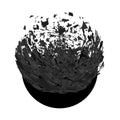 Explosion Cloud of Black Pieces on White Background. Sharp Particles Randomly Fly in the Air. Big Burst. Circle Explode Royalty Free Stock Photo