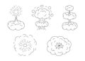 Explosion with cloud of smoke, effect steam, doodle line set. Hand drawn element splash, stepwise and wave cloud from