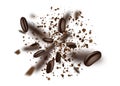 Explosion of coffee bean and powder isolated on white background Royalty Free Stock Photo