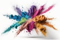 Explosion of color Holi powder on white background,