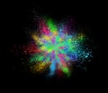 Explosion of colored cosmetic powder on black background