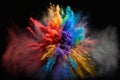 Explosion of colored paint powder on black background. Freeze motion. Generative AI