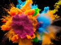 Explosion of colored powder on black background. Abstract colored background. Yellow, pink, purple, red, orange, green Royalty Free Stock Photo