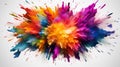 Explosion of colored powder on bright white background close up. Neural network ai generated Royalty Free Stock Photo