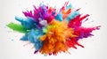 Explosion of colored powder on bright white background close up. Neural network ai generated Royalty Free Stock Photo