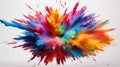 Explosion of colored powder on bright white background close up. Neural network ai generated Royalty Free Stock Photo