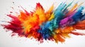 Explosion of colored powder on bright white background close up. Neural network ai generated Royalty Free Stock Photo