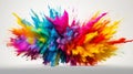 Explosion of colored powder on bright white background close up. Neural network ai generated Royalty Free Stock Photo