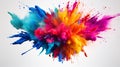 Explosion of colored powder on bright white background close up. Neural network ai generated Royalty Free Stock Photo