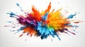 Explosion of colored powder on bright white background close up. Neural network ai generated Royalty Free Stock Photo