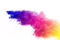 Explosion of colored powder, isolated on white background. Abstract of colored dust splatted. Color cloud. Royalty Free Stock Photo