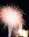 Explosion colorful fireworks on party nights Royalty Free Stock Photo