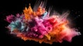 Explosion of colorful powder on black background