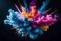 explosion of colorful powder and smoke colliding with each othe, celebrating the Indian festival Holi,