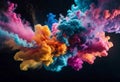 explosion of colorful powder and smoke colliding with each othe, celebrating the Indian festival Holi,