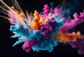 explosion of colorful powder and smoke colliding with each othe, celebrating the Indian festival Holi,