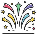 Explosion of colorful stylized fireworks and stars bursting upwards in celebration Royalty Free Stock Photo