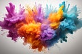 Explosion of colorful yellow blue color holi paint powder isolated on white background. Royalty Free Stock Photo