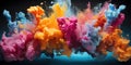 Explosion of colors underwater. Bright colors underwater. Colorful background. Generative AI