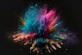 Explosion coloured powder on black, abstract, backgrounds