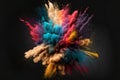 Explosion of coloured powder on black background, abstract, colors Royalty Free Stock Photo