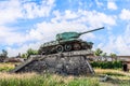 Explosion-damaged monument to a tank in Trostyanets, Sumy Oblast Royalty Free Stock Photo