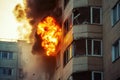 Explosion engulfs apartment building in massive fiery blaze Royalty Free Stock Photo