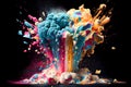 explosion expression of colored popcorn. Generative AI, Generative, AI Royalty Free Stock Photo