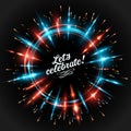 Explosion of festive fireworks on a dark background. Vector background.