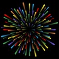 Explosion of fireworks. Glowing light effects. Abstract bright colorful lines, rays. Background with pyrotechnic salut. Vector. Royalty Free Stock Photo