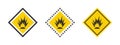 Explosion flash warning signs. Caution warning sign explosives liquids or materials. Explosives substances icons set. Vector icons