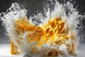 Explosion of Flavor A Block of Cheese with Dramatically Splashing Milk on Dark Background Royalty Free Stock Photo