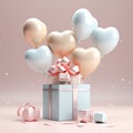 Heart balloons pastel tone hearts fly out from the open gift box, 3D clay, Generative AI Royalty Free Stock Photo