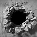 Explosion hole in concrete cracked wall. Industrial background Royalty Free Stock Photo