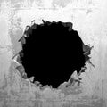 Explosion hole in concrete cracked wall. Industrial background Royalty Free Stock Photo