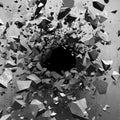Explosion hole in concrete cracked wall. Industrial background Royalty Free Stock Photo