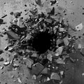 Explosion hole in concrete cracked wall. Industrial background Royalty Free Stock Photo