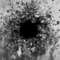 Explosion hole in concrete cracked wall. Industrial background