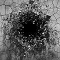 Explosion hole in concrete cracked wall. Industrial background Royalty Free Stock Photo