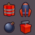 Set of explosive weapon game icons. Game art.