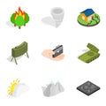 Explosion icons set, isometric style