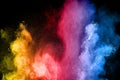 The explosion of multi colored powder. Beautiful rainbow color powder fly away. Royalty Free Stock Photo