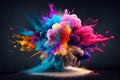 An explosion of multicolored paint, a cloud of dust. black background