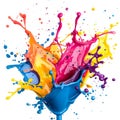 Explosion of Multicolored Paint Splashes on White Background. Generative ai