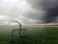 Irrigation cannon. Artificial rain. Pressurized water in Spanish agriculture. Center of the Iberian Peninsula. Royalty Free Stock Photo