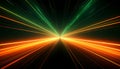 Explosion of Orange and Green Light Rays Emanating from a Central Point on a Black Background Royalty Free Stock Photo