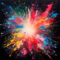 Explosion of Paint. Colors All Over. Firework of Paints on Black Background. Splashes of Color. Generative AI. Royalty Free Stock Photo